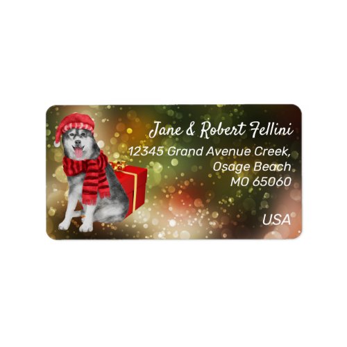 Cute gray dog red giftbox colorful festive custom label