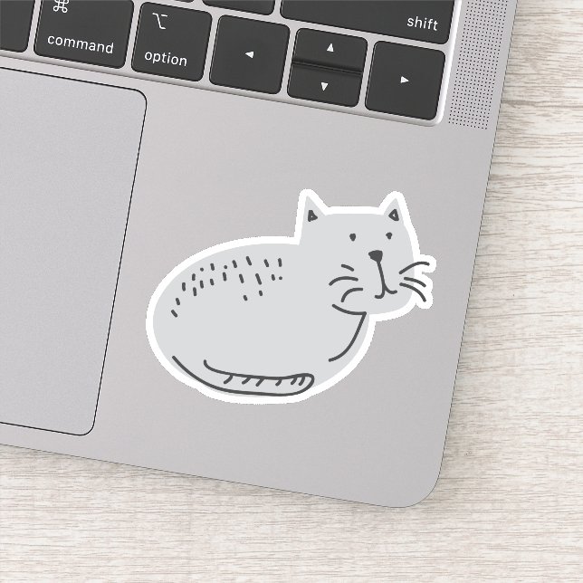 Cute Gray Doodle Cat Sticker (Detail)