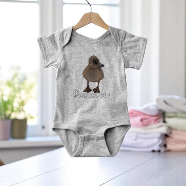 Cute Gray Duckling Photograph Custom Text Baby Bodysuit (baby body suit on hanger)