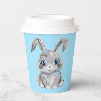 Cute Gray Easter Bunny Boys Blue Name