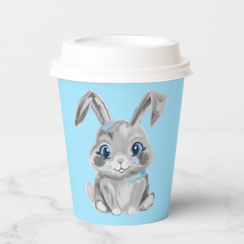 Cute Gray Easter Bunny Boys Blue Name Paper Cups