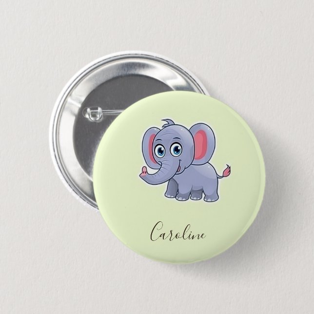 Cute gray elephant green button (Front & Back)