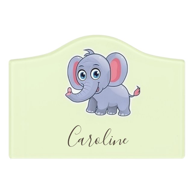 Cute gray elephant green door sign (Small Crest Front)