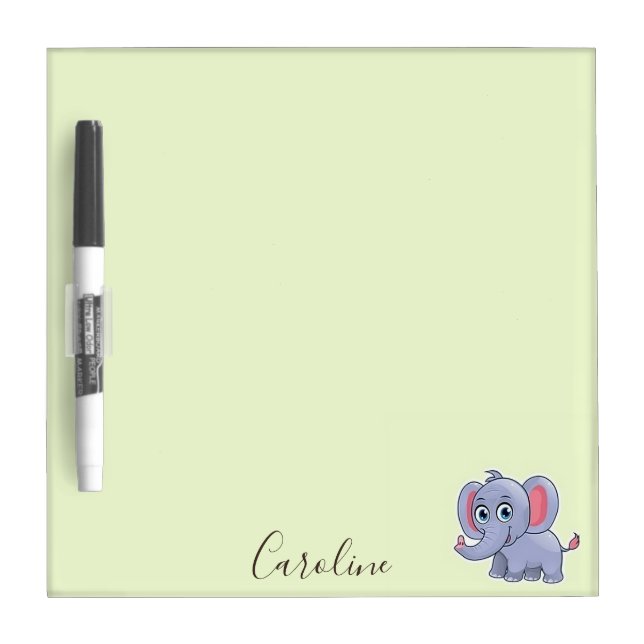 Cute gray elephant green dry erase board (Front)