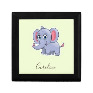 Cute gray elephant green gift box