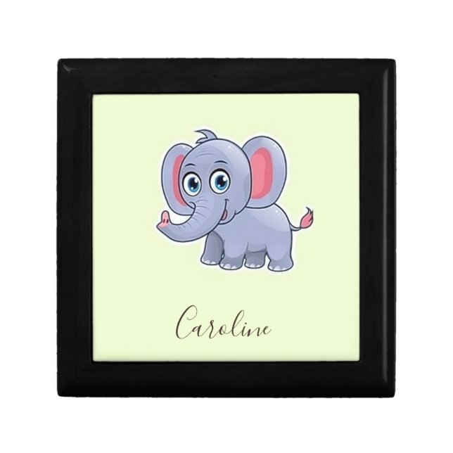 Cute gray elephant green gift box (Front)