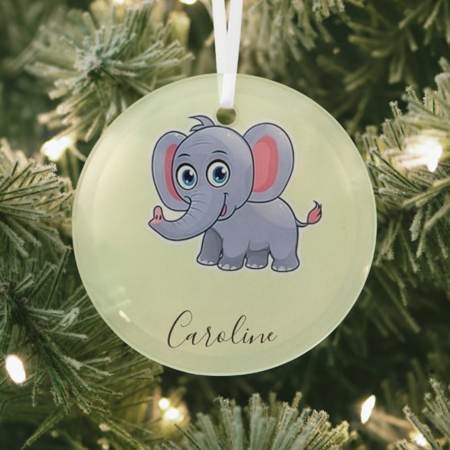 Cute gray elephant green glass ornament (Insitu)