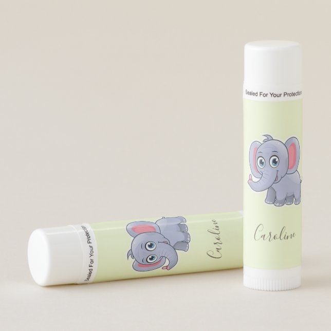 Cute gray elephant green lip balm (Front)