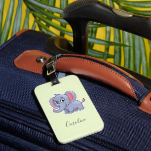 Cute gray elephant green luggage tag