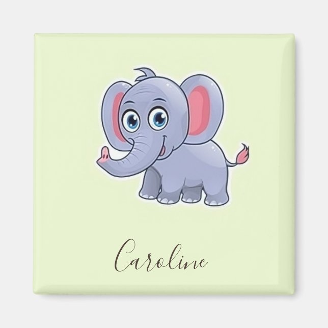 Cute gray elephant green magnet (Front)
