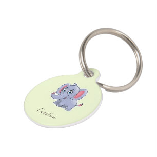 Cute gray elephant green pet ID tag