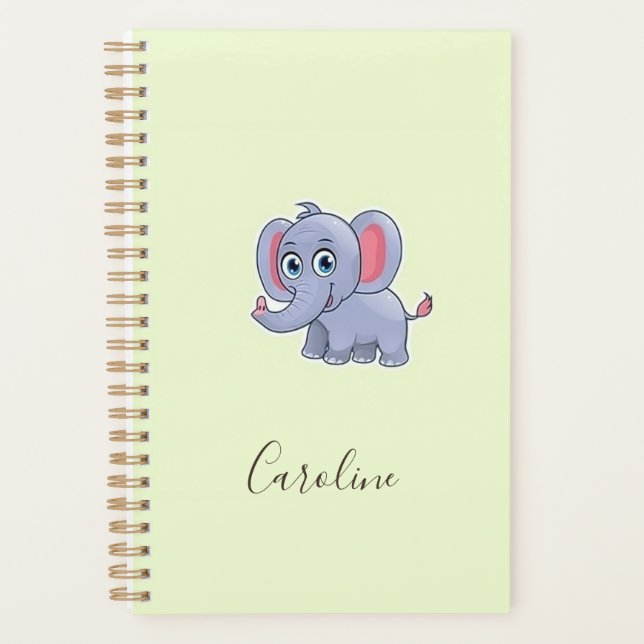 Cute gray elephant green planner (Front)