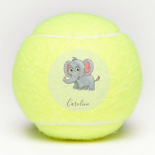 Cute gray elephant green tennis balls