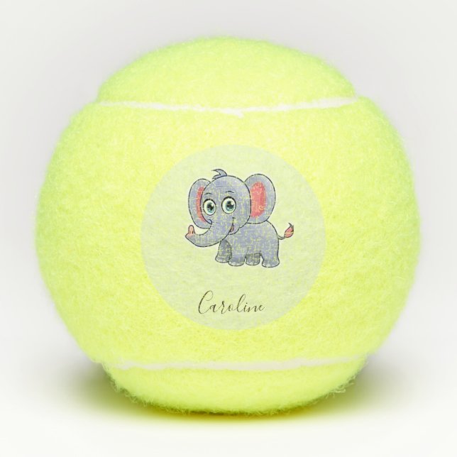 Cute gray elephant green tennis balls (Front)