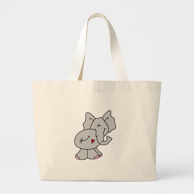 Cute Gray Elephant Large Tote Bag (Front)