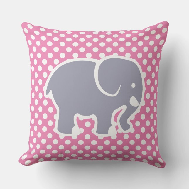 Cute Gray Elephant On Polka Dot pattern nursery Throw Pillow (Front)