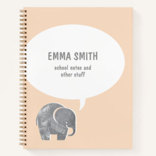Cute Gray Elephant Speech Bubble Pale Orange Kid Notebook