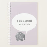 Cute Gray Elephant Speech Bubble Soft Purple Kid  Planner<br><div class="desc">A cute,  gray elephant with a simple white speech bubble smiles on a pale lilac purple background. Personalize the text to make this a kid friendly planner notebook perfect for school or home.</div>