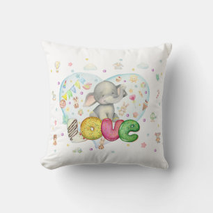 Cute Gray Elephant Throw Pillow