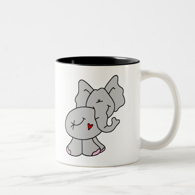 Cute Gray Elephant Two-Tone Coffee Mug (Right)