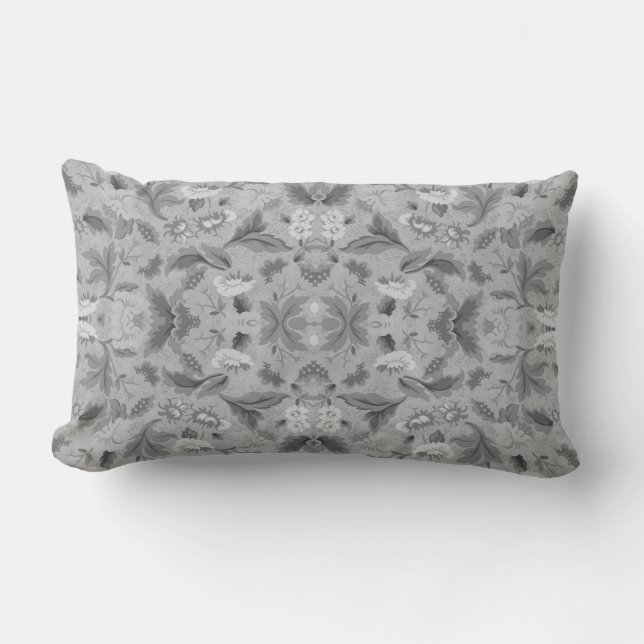 Cute gray floral pattern lumbar pillow (Front)