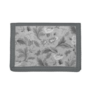 Cute gray floral pattern tri-fold wallet