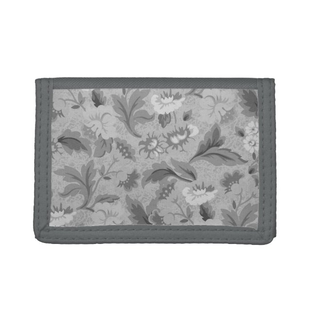 Cute gray floral pattern tri-fold wallet (Front)