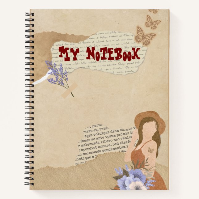 Cute gray, flower, butterfly and text  notebook (Front)