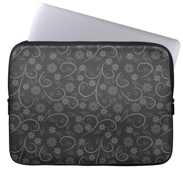 Cute gray flowers pattern laptop sleeve (Front)
