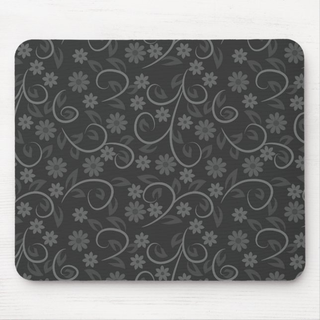 Cute gray flowers pattern mouse pad (Front)