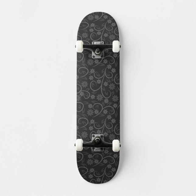 Cute gray flowers pattern skateboard (Front)