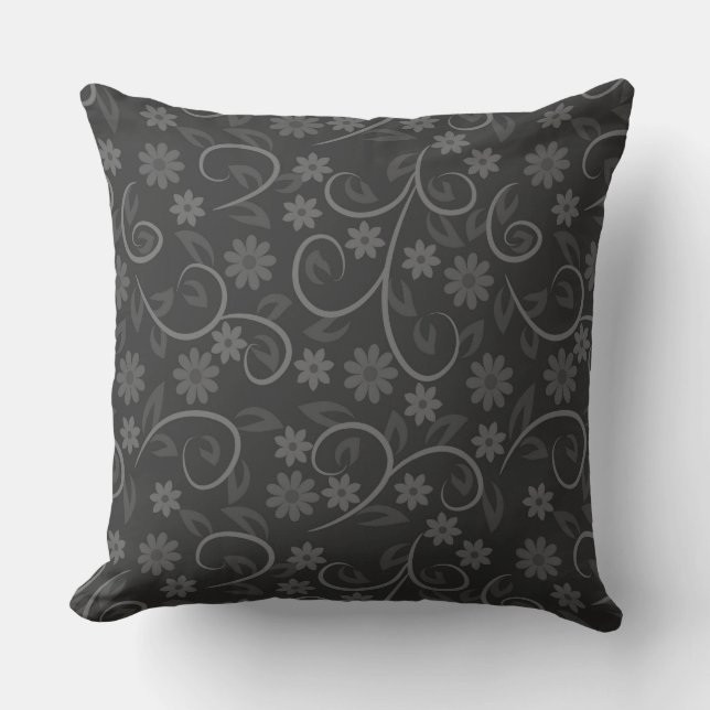 Cute gray flowers pattern throw pillow (Front)
