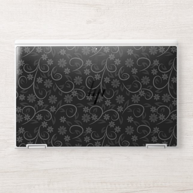 Cute gray flowers pattern throw pillow HP laptop skin (Front)