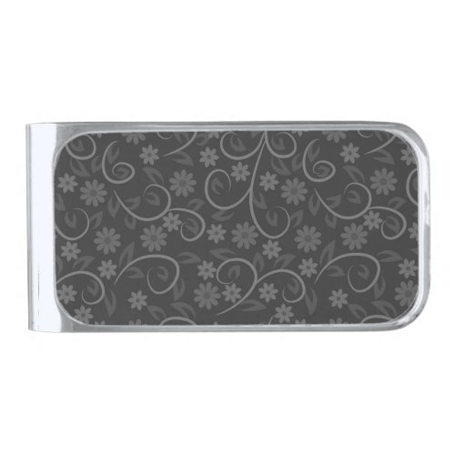 Cute gray flowers pattern throw pillow silver finish money clip