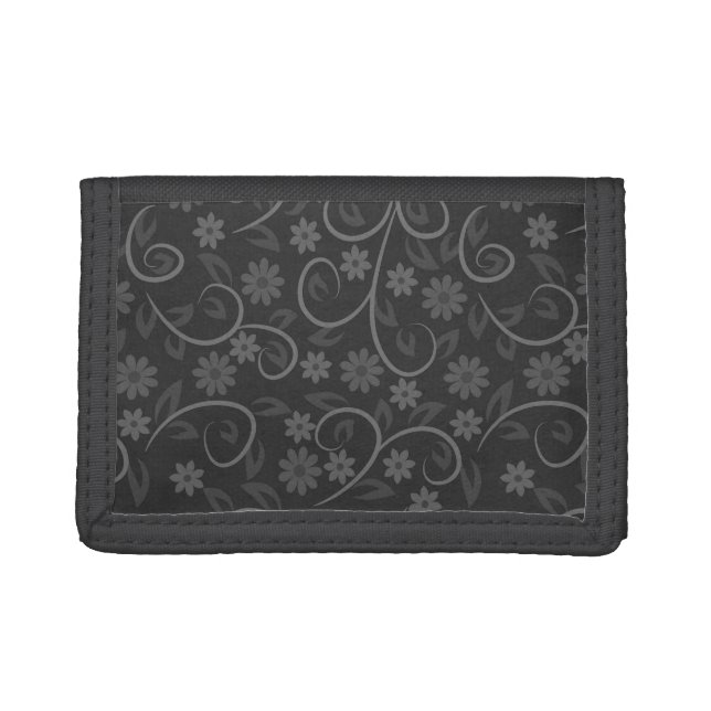 Cute gray flowers pattern tri-fold wallet (Front)