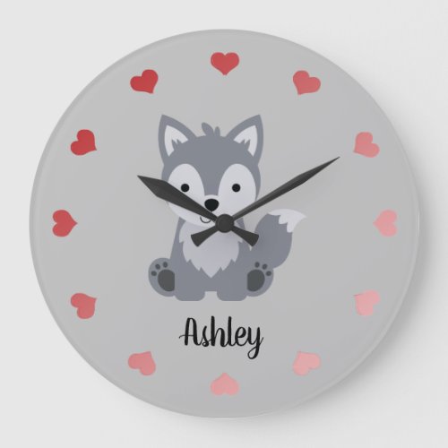 Cute Gray Fox  Personalized Large Clock