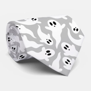 Cute Gray Ghost Halloween Pattern Neck Tie