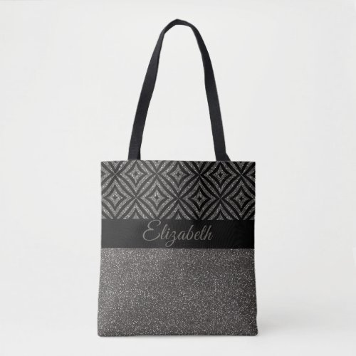 Cute Gray Glitter Black Pattern Pesonalized Tote Bag