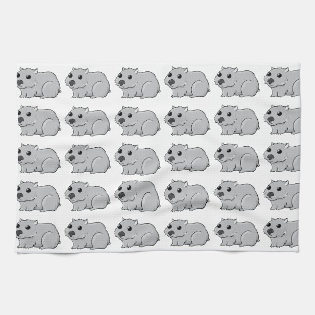 Cute Gray/Grey Cartoon Wombat Kitchen Towel (Horizontal)