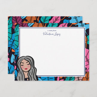 Cute Gray Hair Lady Medium Skin Tone Personalized  Note Card