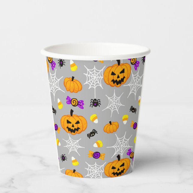 Cute Gray Halloween Pattern Paper Cups (Front)