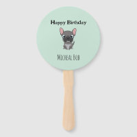 Cute gray happy birthday custom name pug dog blue