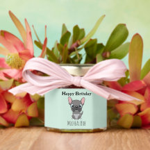 Cute gray happy birthday custom name pug dog blue