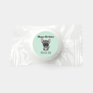 Cute gray happy birthday custom name pug dog blue life saver® mints