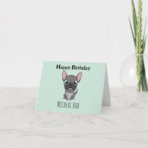 Cute gray happy birthday custom name pug dog blue thank you card