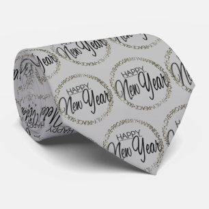 Cute gray Happy New Year tiled Neck Tie