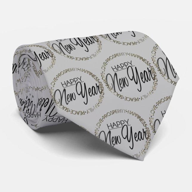 Cute gray Happy New Year tiled Neck Tie (Rolled)