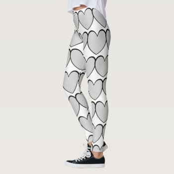 Cute Gray Heart Pattern White Leggings by HappyGabby at Zazzle