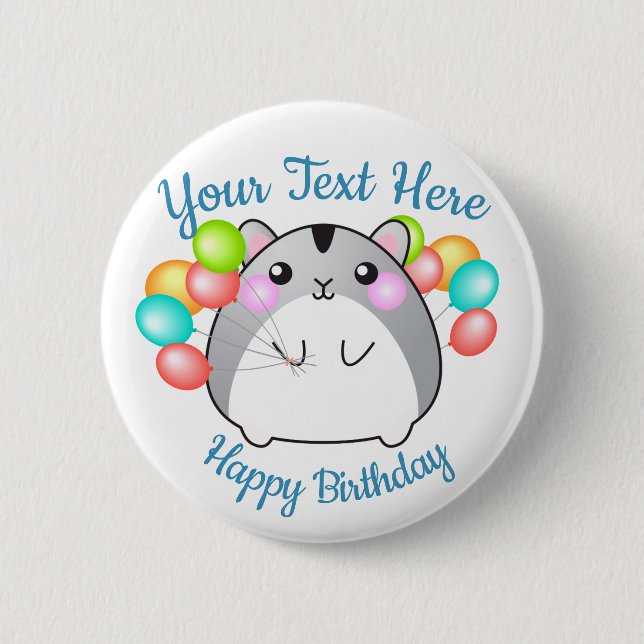 Cute Gray Kawaii Hamster Button (Front)