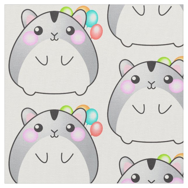 Cute Gray Kawaii Hamster Fabric (Close Up)